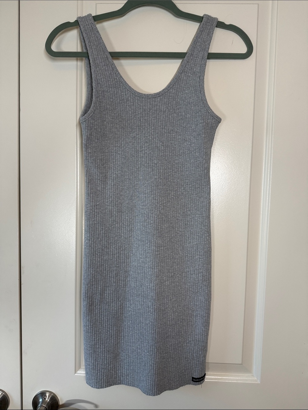 Calvin Klein Jeans Ribbed Scoop Neck Tank Mini Dress - Light Gray